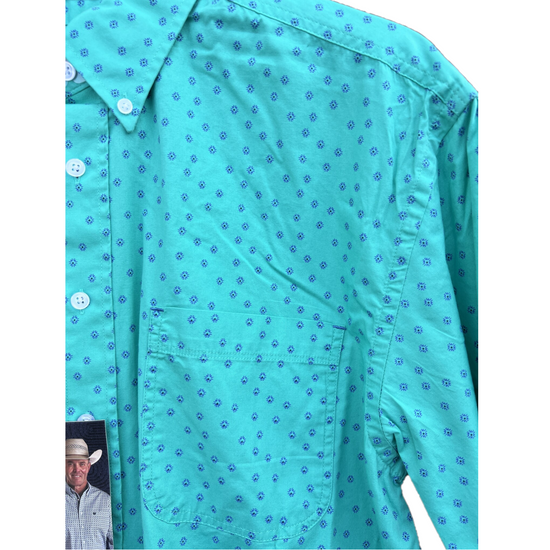 Panhandle Men's Washed Micro Aztec Turquoise Button Down Shirt RMB2S03816