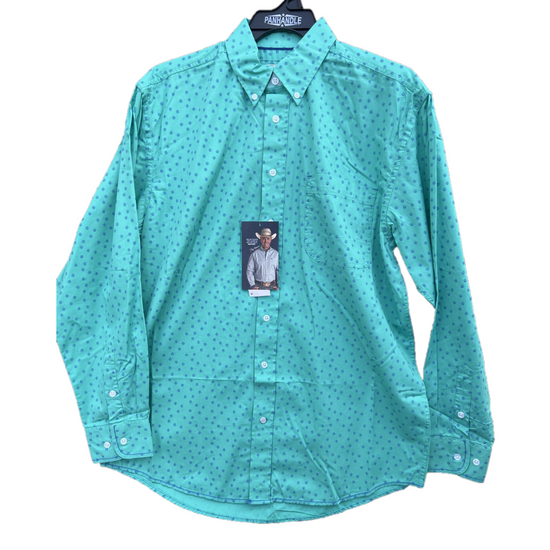Panhandle Men's Washed Micro Aztec Turquoise Button Down Shirt RMB2S03816