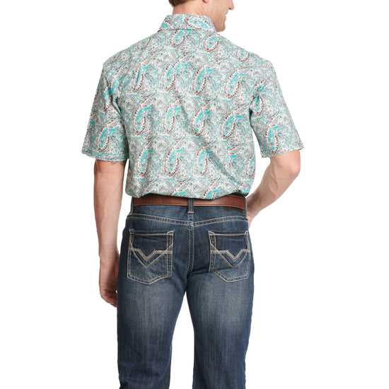 Panhandle Men's Distressed Paisley Turquoise Snap Shirt RMN3S03819