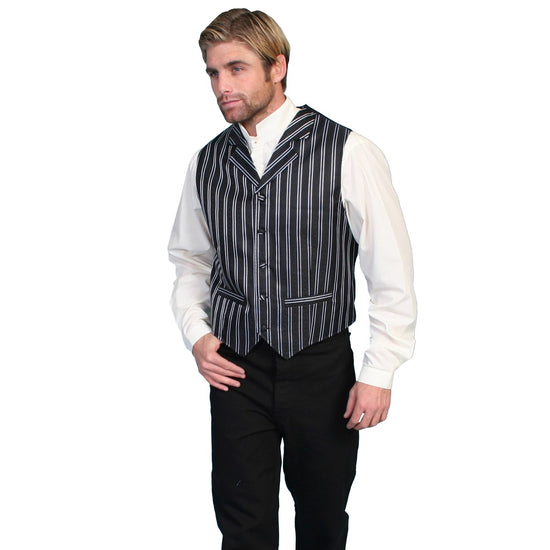 Scully Men's Old Time Pinstripe Black & White Vest RW169-BLK