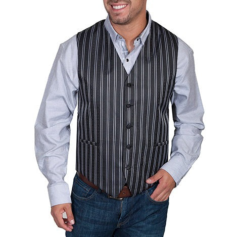 Scully Men's Black Double Pinstripe Ranger Western Vest RW169N-BLK