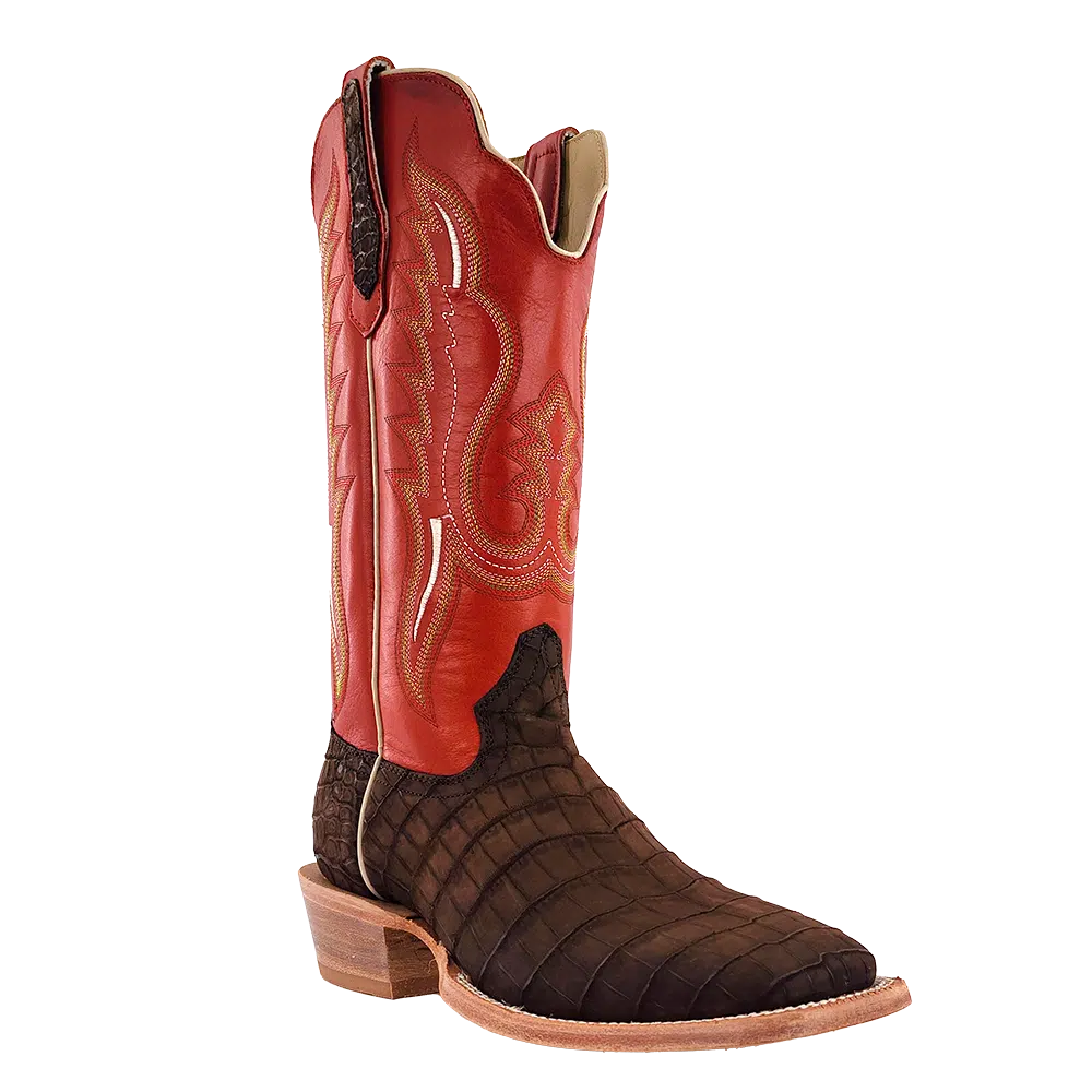 R. Watson Men's Mocha Sueded Nile Crocodile Indian Orange Boots RW9011