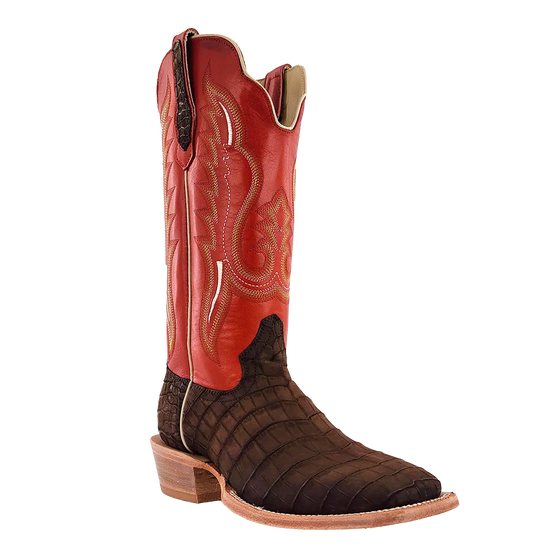 R. Watson Men's Mocha Sueded Nile Crocodile Indian Orange Boots RW9011