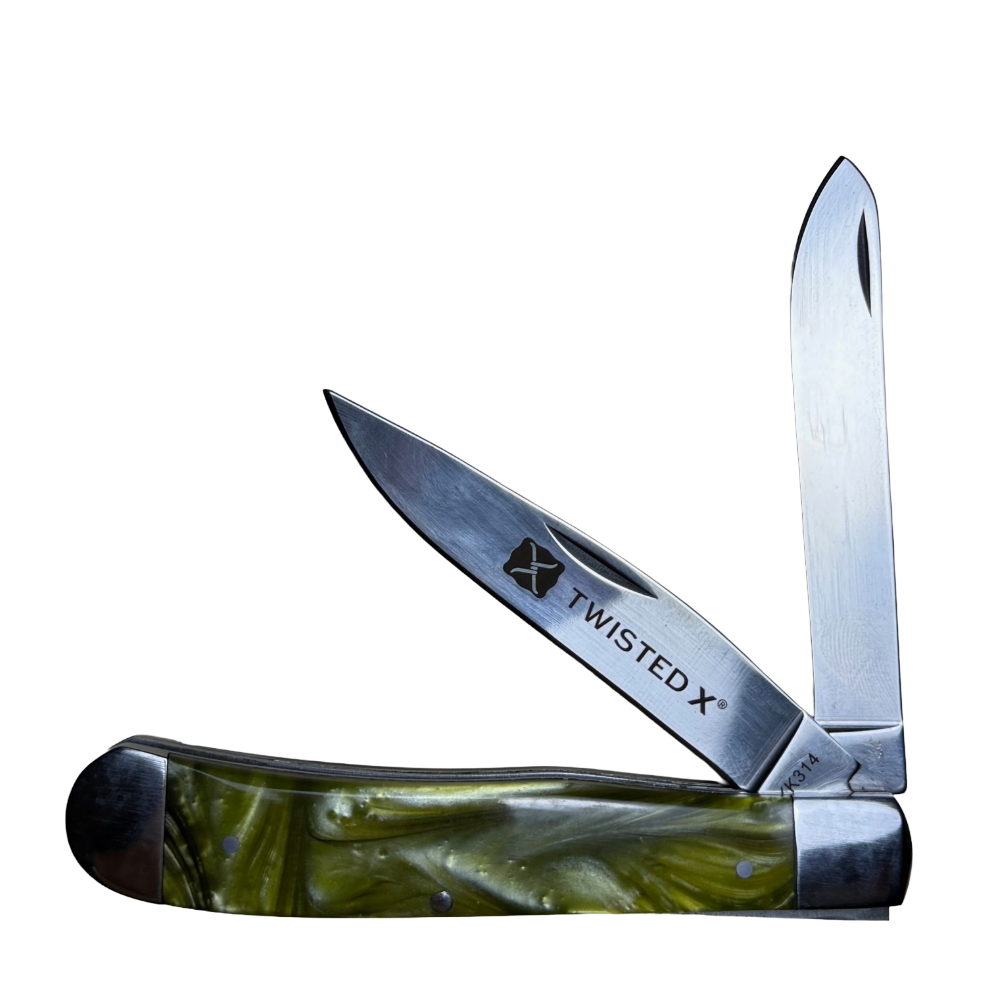 Twisted X Pearlized Green Double Blade Pocket Knife XK314