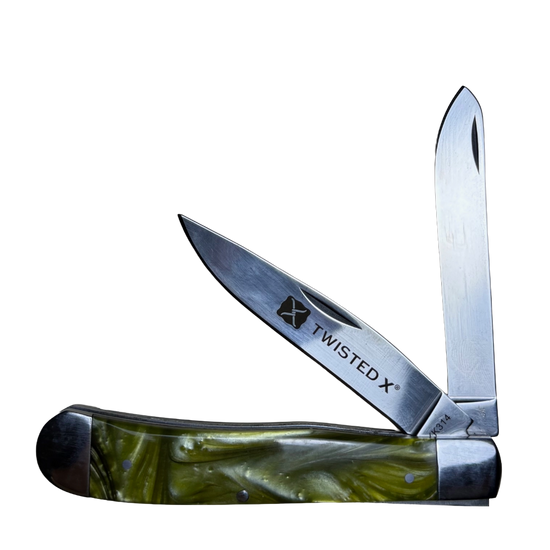 Twisted X Pearlized Green Double Blade Pocket Knife XK314