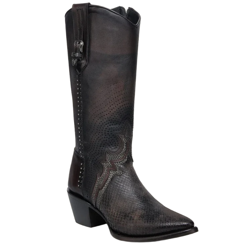 Cuadra Ladies Python Laser Embroidery Chocolate Cowgirl Boots CC243