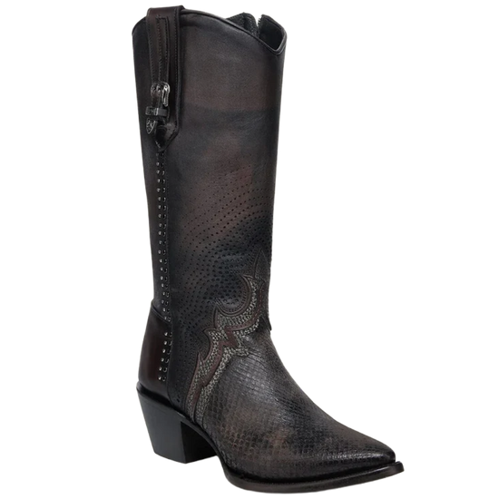 Cuadra Ladies Python Laser Embroidery Chocolate Cowgirl Boots CC243