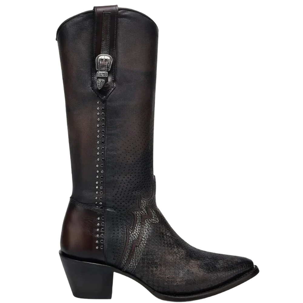 Cuadra Ladies Python Laser Embroidery Chocolate Cowgirl Boots CC243