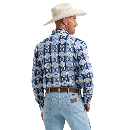 Wrangler Men's Checotah Western Blue Snap Dress Shirt 112374917
