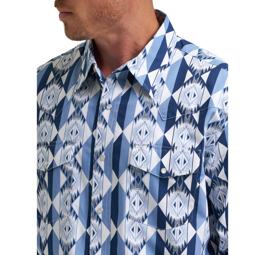 Wrangler Men's Checotah Western Blue Snap Dress Shirt 112374917