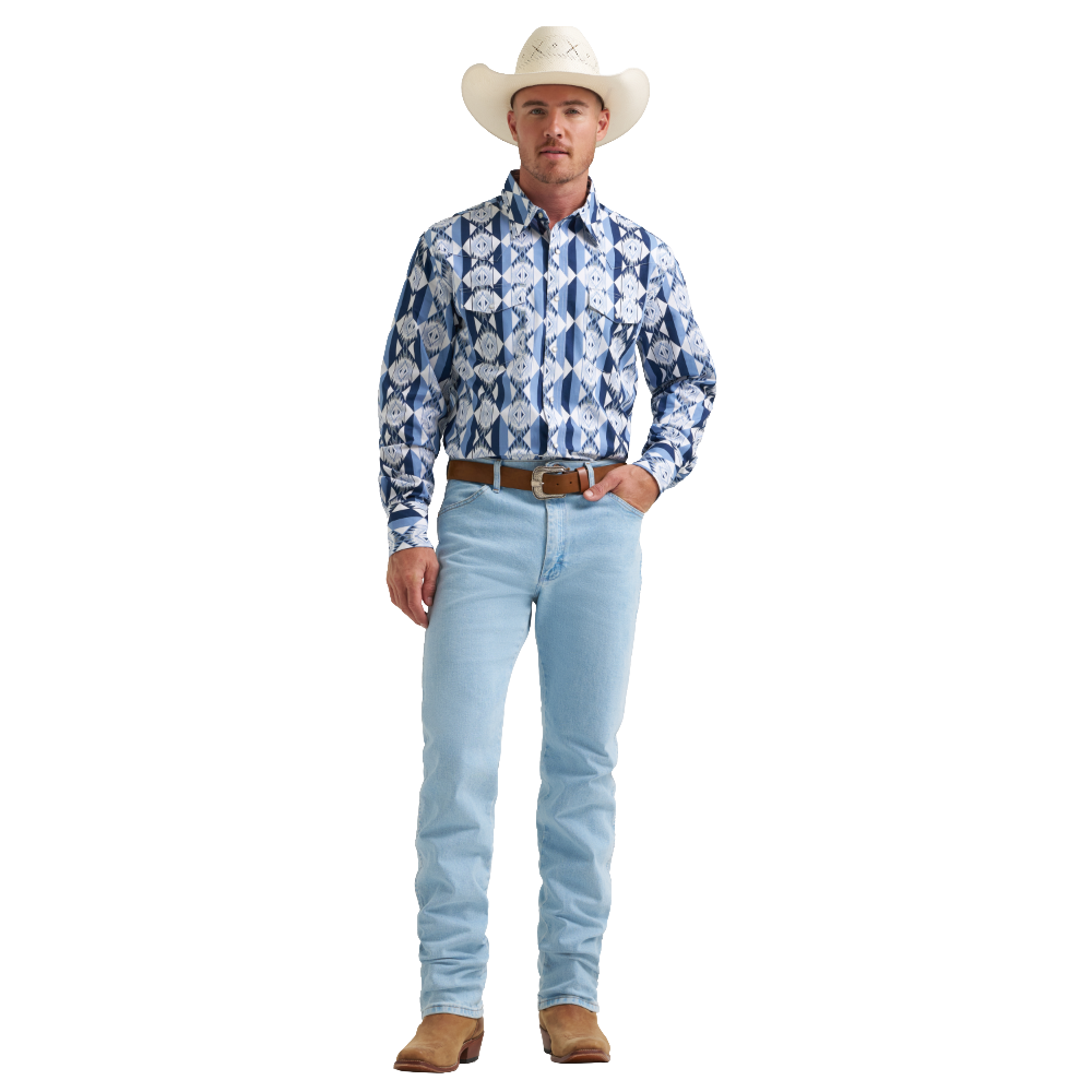 Wrangler Men's Checotah Western Blue Snap Dress Shirt 112374917