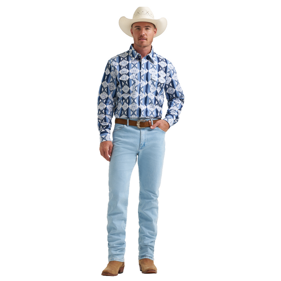 Wrangler Men's Checotah Western Blue Snap Dress Shirt 112374917