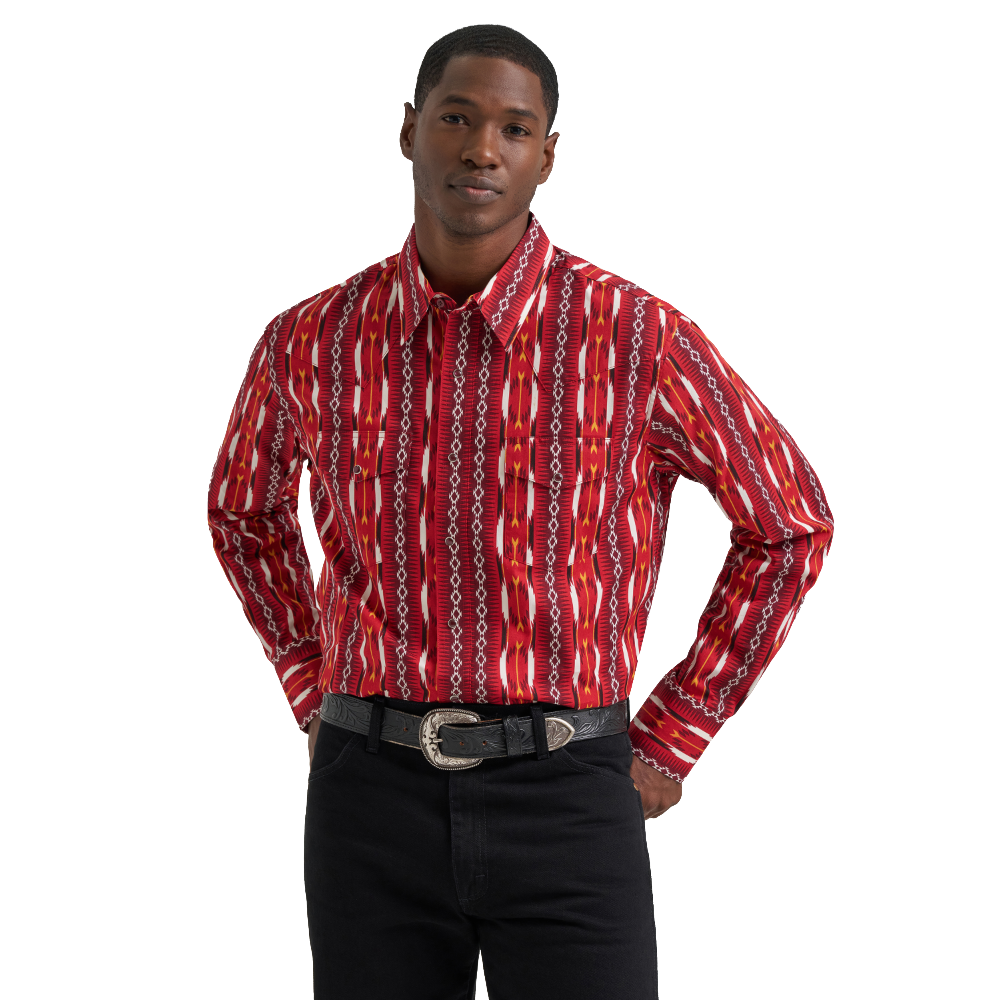 Wrangler Men's Checotah Western Red Snap Dress Shirt 112374909