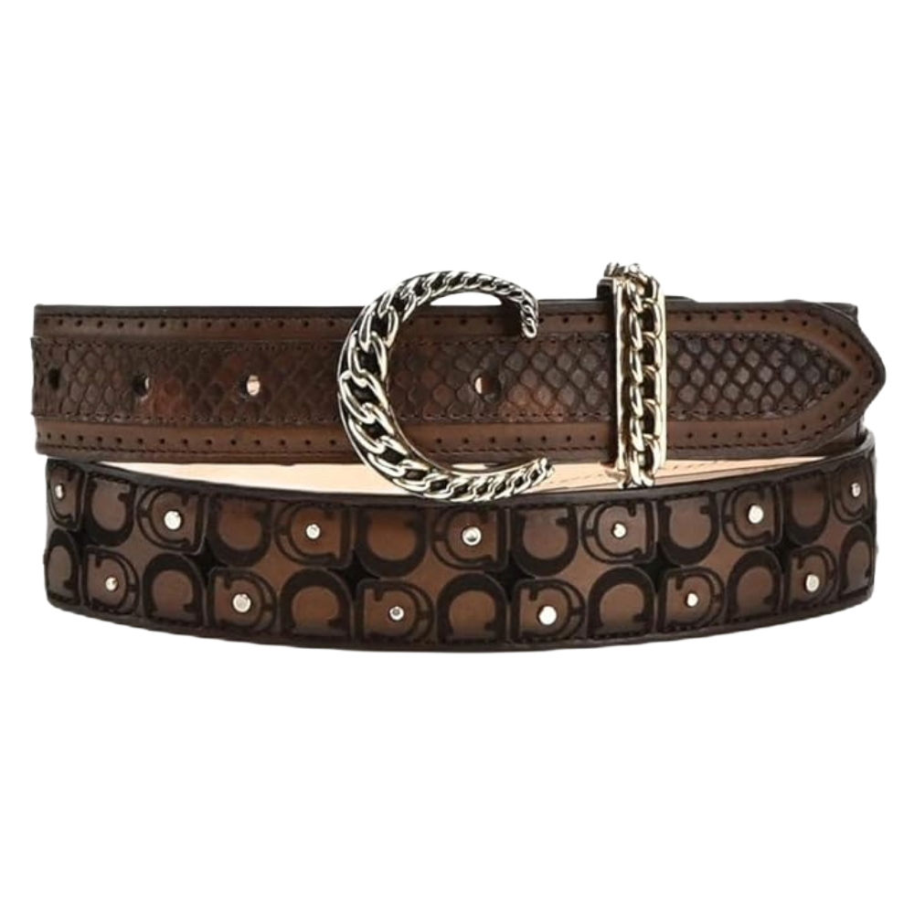Cuadra Ladies Truffle Brown Python Laser & Studs Belt BC329