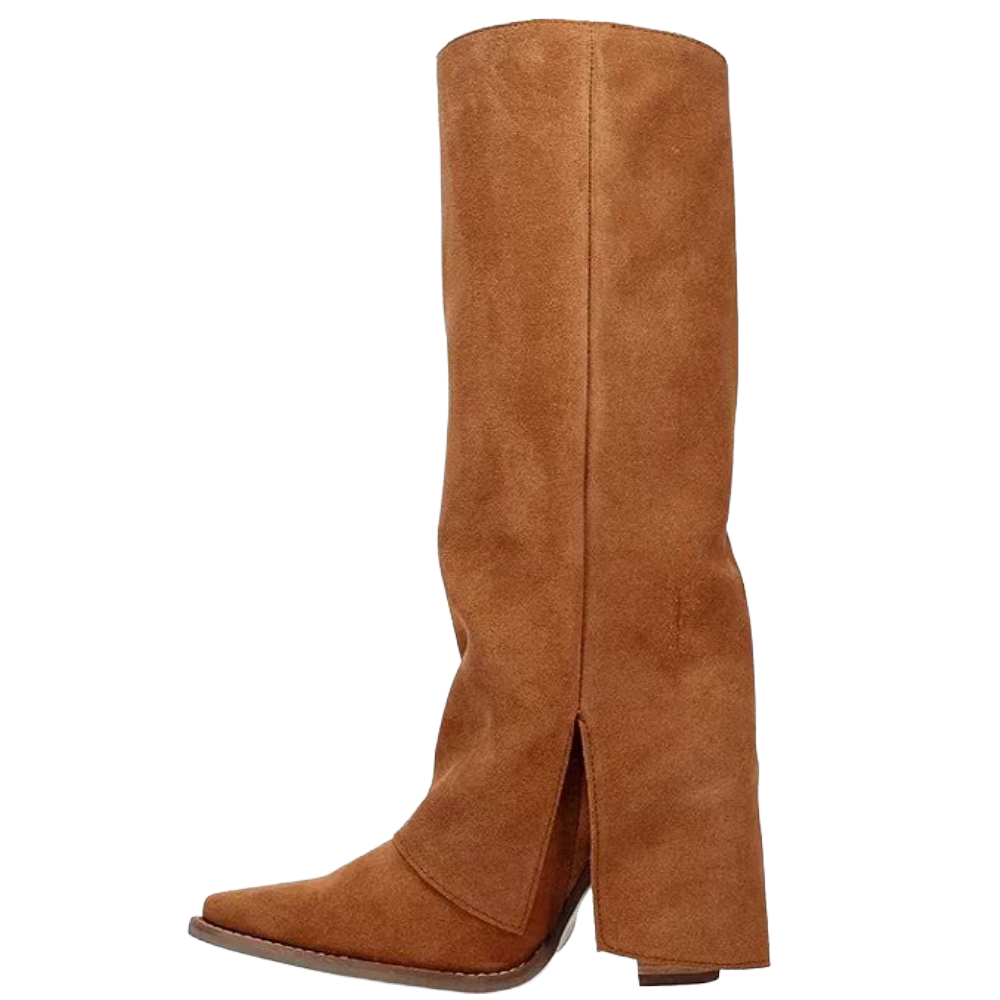 Dingo Ladies Suede Cuffed Buckle Bunny Camel Tall Boots DI2345