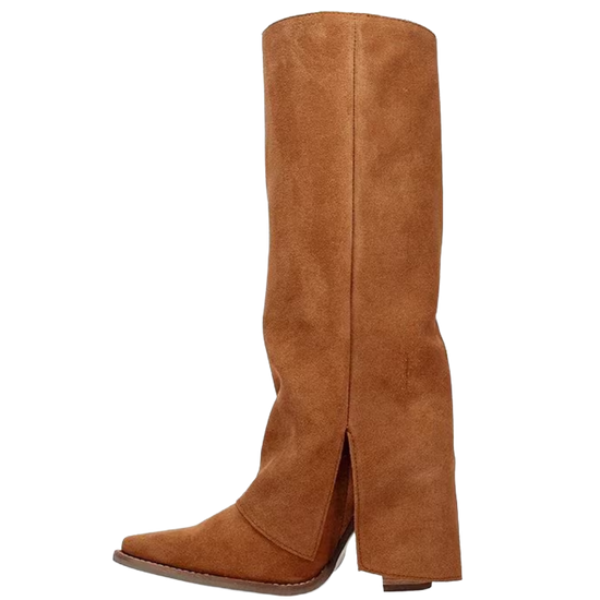 Dingo Ladies Suede Cuffed Buckle Bunny Camel Tall Boots DI2345
