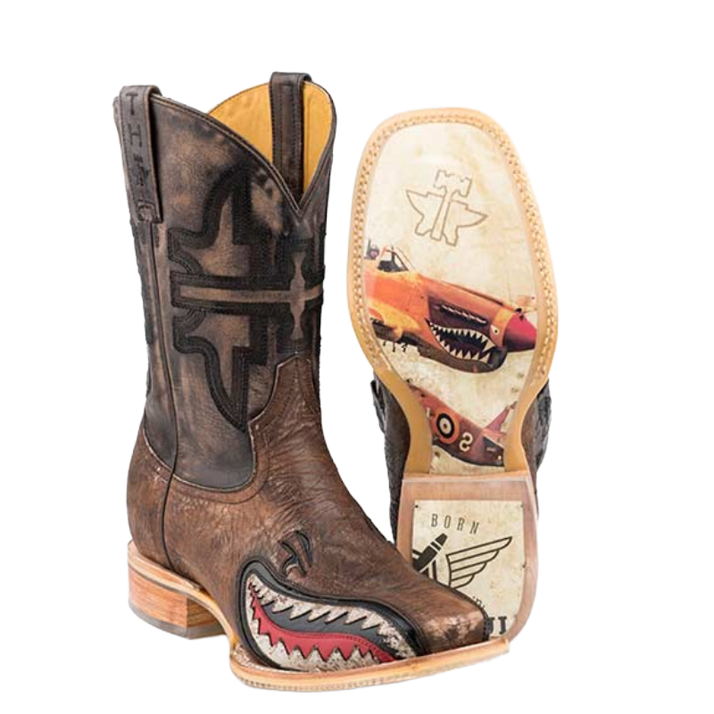 Tin Haul Men's Warhawk Embroidered Dark Brown Western Boot 14-020-0077-0412