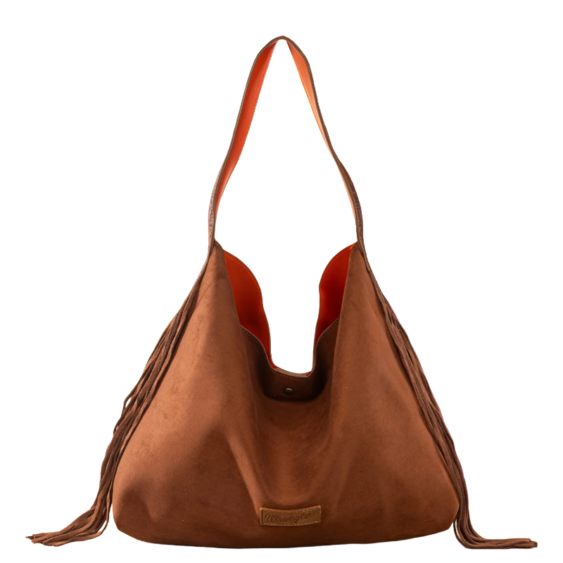 Wrangler Brown Orange Fringe Floral Tooled Hobo Bag WG239-9182BR-OR