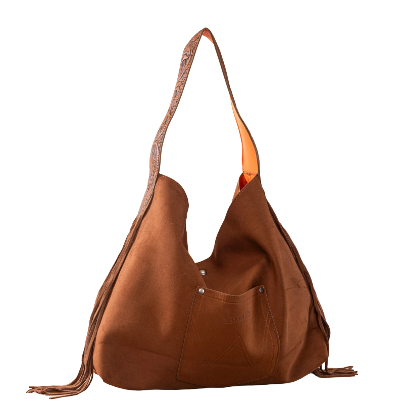 Wrangler Brown Orange Fringe Floral Tooled Hobo Bag WG239-9182BR-OR