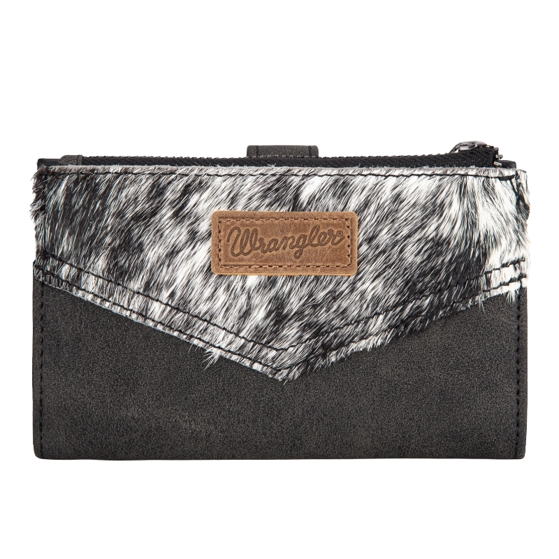 Wrangler Black Genuine Hair-On Cowhide Bi-Fold Card Wallet WG162-W0332BK