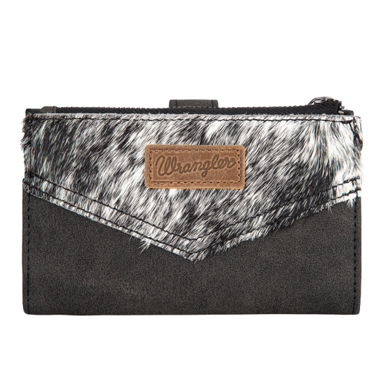 Wrangler Black Genuine Hair-On Cowhide Bi-Fold Card Wallet WG162-W0332BK