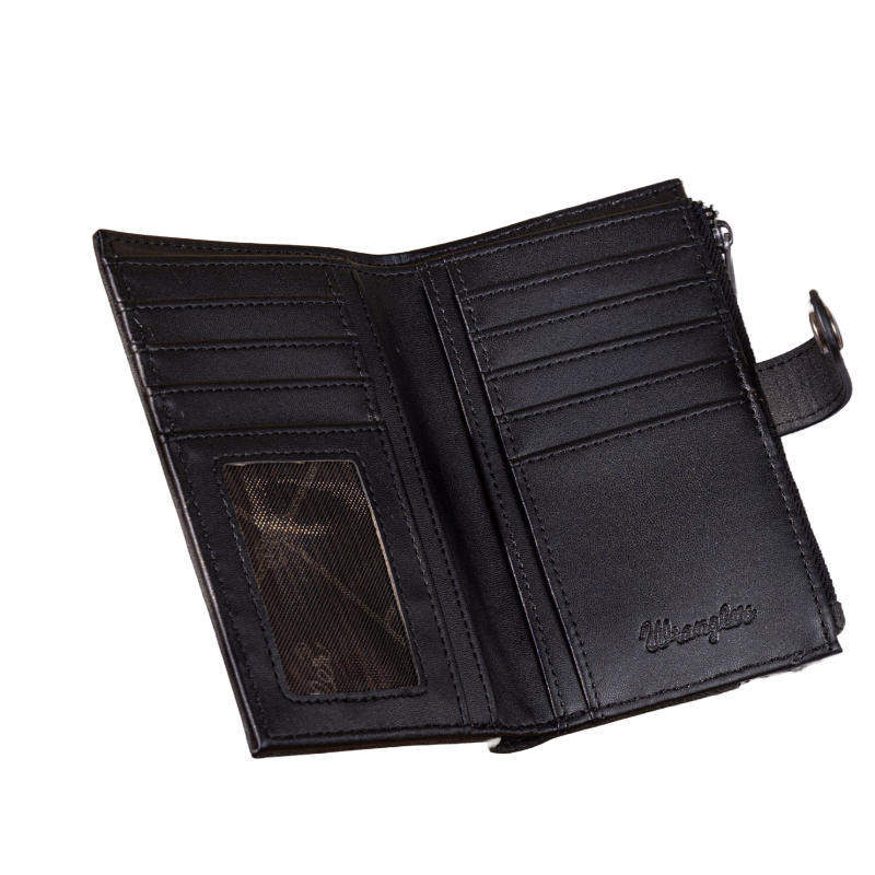 Wrangler Black Genuine Hair-On Cowhide Bi-Fold Card Wallet WG162-W0332BK