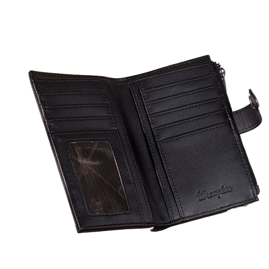 Wrangler Black Genuine Hair-On Cowhide Bi-Fold Card Wallet WG162-W0332BK