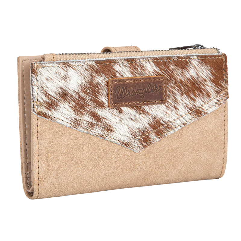 Wrangler Beige Genuine Hair-On Cowhide Bi-Fold Card Wallet WG162-W0332BG
