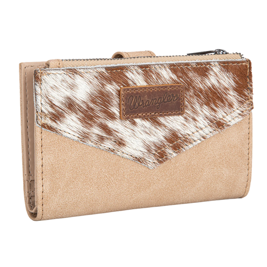 Wrangler Beige Genuine Hair-On Cowhide Bi-Fold Card Wallet WG162-W0332BG