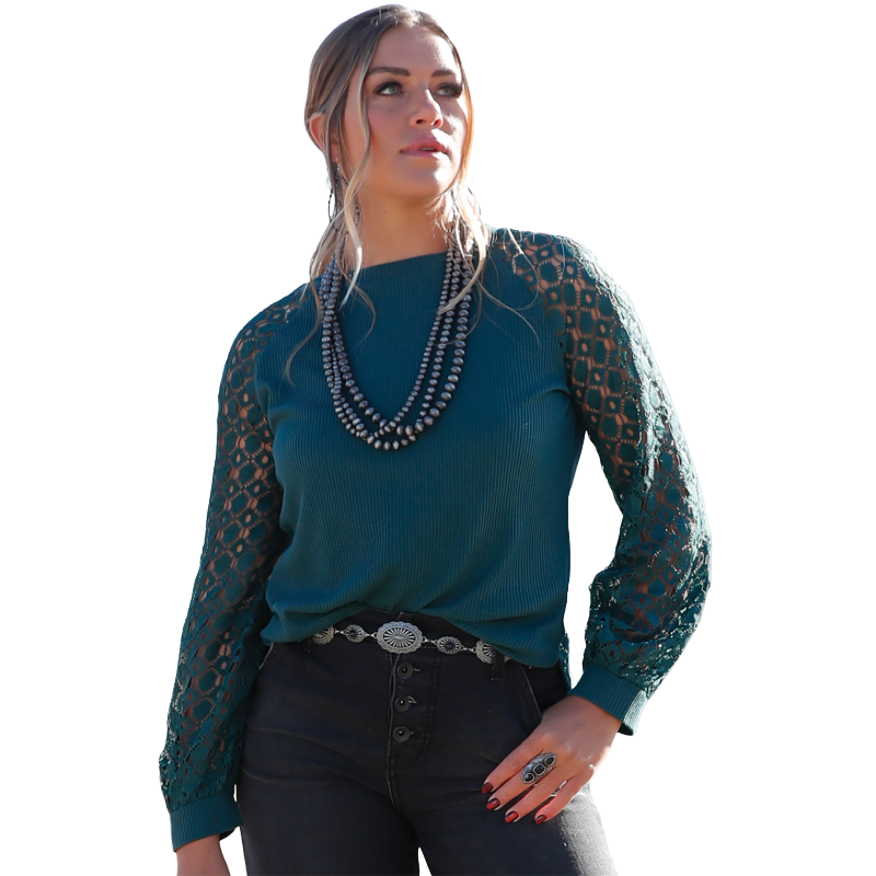 Cruel Denim Ladies Forest Green Long Sleeve Knit Shirt CTK7493003