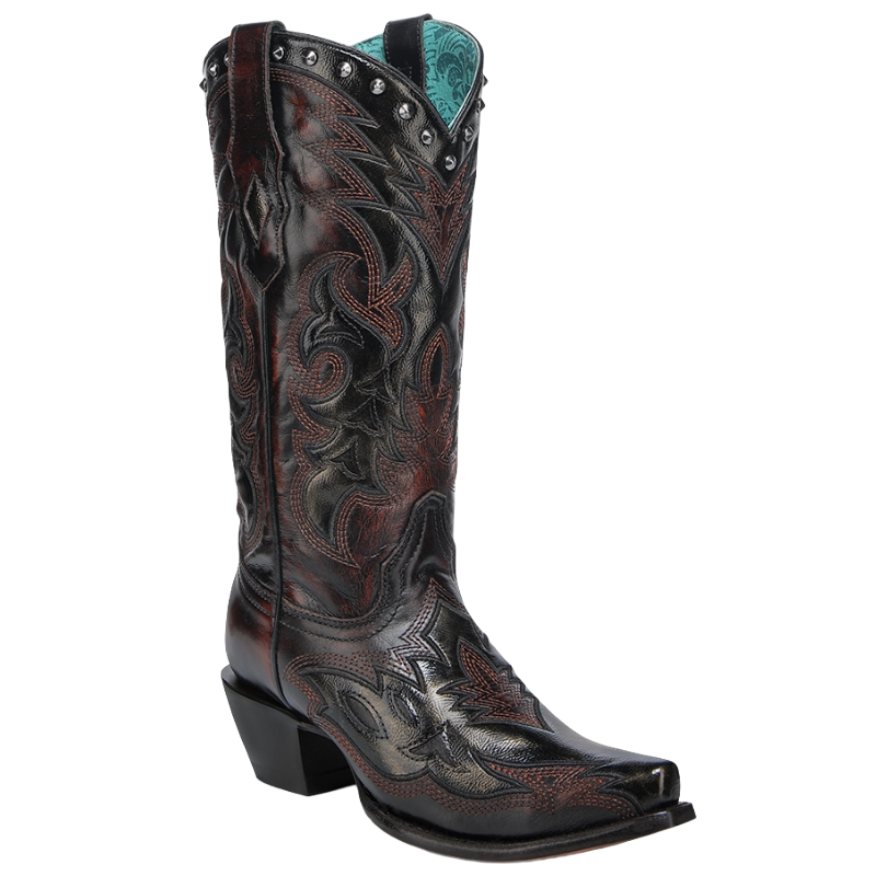 Corral Ladies Laser Embroidery & Studs Black & Wine Western Boots Z5424