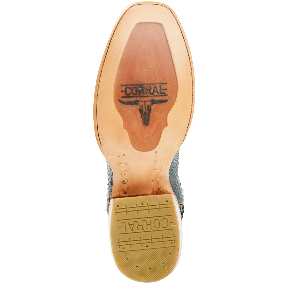 Corral Men's Navy Python Embroidered Square Toe Western Boot A4535