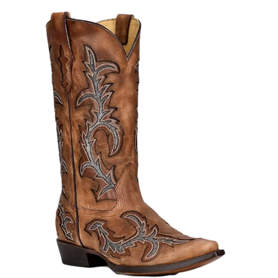 Corral Men's Honey & Grey Inlay & Embroidery Western Boot C3845