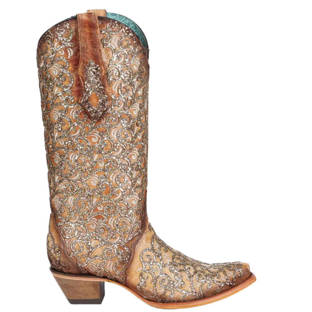 Corral Ladies Sand Glitter Overlay & Embroidered Triad Boots C4051