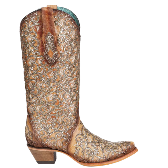 Corral Ladies Sand Glitter Overlay & Embroidered Triad Boots C4051
