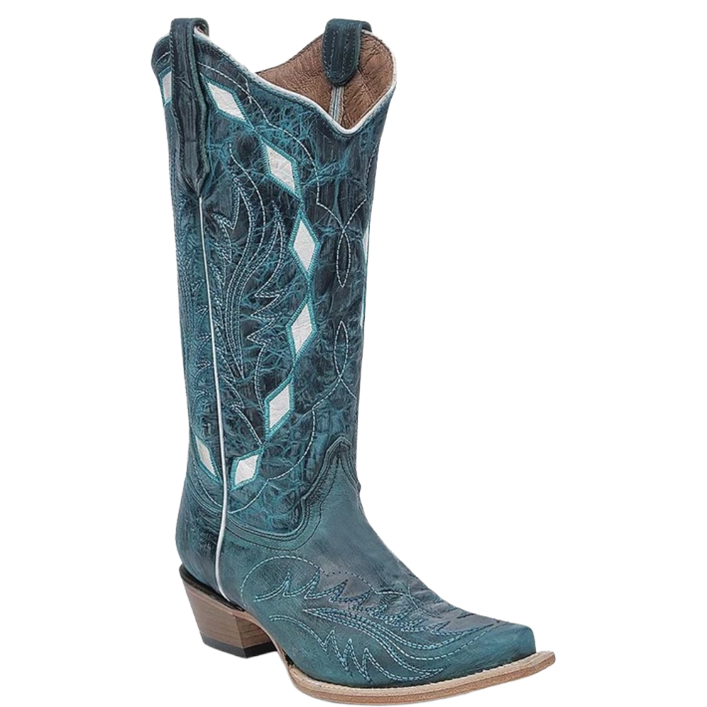 Circle G by Corral Ladies Emerald Green Laser & Embroidery Snip Toe Boots L6283