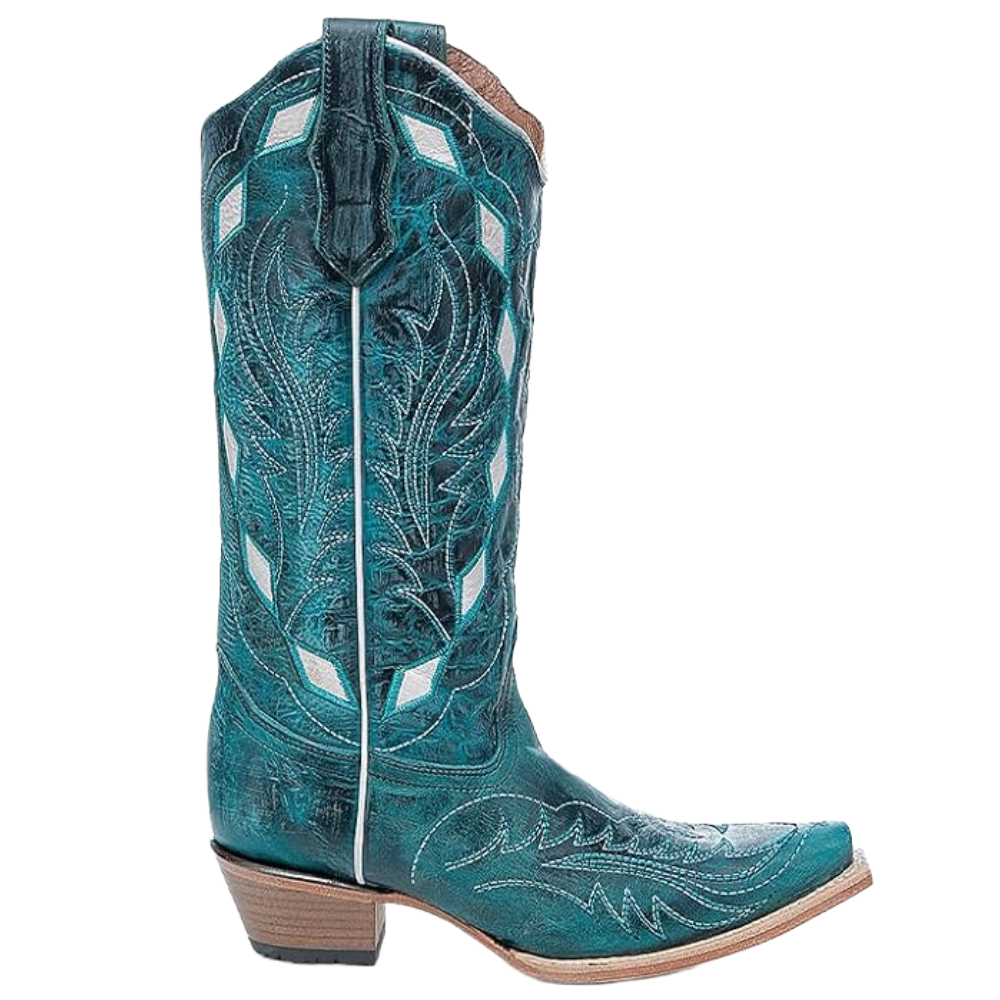 Circle G by Corral Ladies Emerald Green Laser & Embroidery Snip Toe Boots L6283
