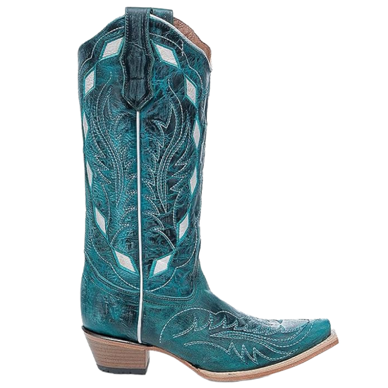 Circle G by Corral Ladies Emerald Green Laser & Embroidery Snip Toe Boots L6283