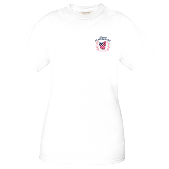 Simply Southern Ladies Freedoms Favorite Graphic White T-Shirt SS-BOWFLAG-WHITE