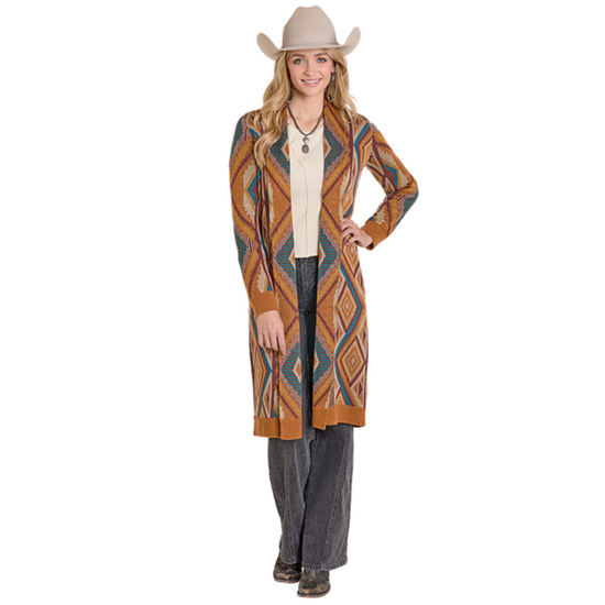 Rock & Roll Ladies Beige Aztec Knit Duster BW95T07771