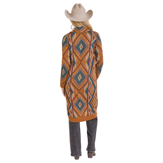 Rock & Roll Ladies Beige Aztec Knit Duster BW95T07771