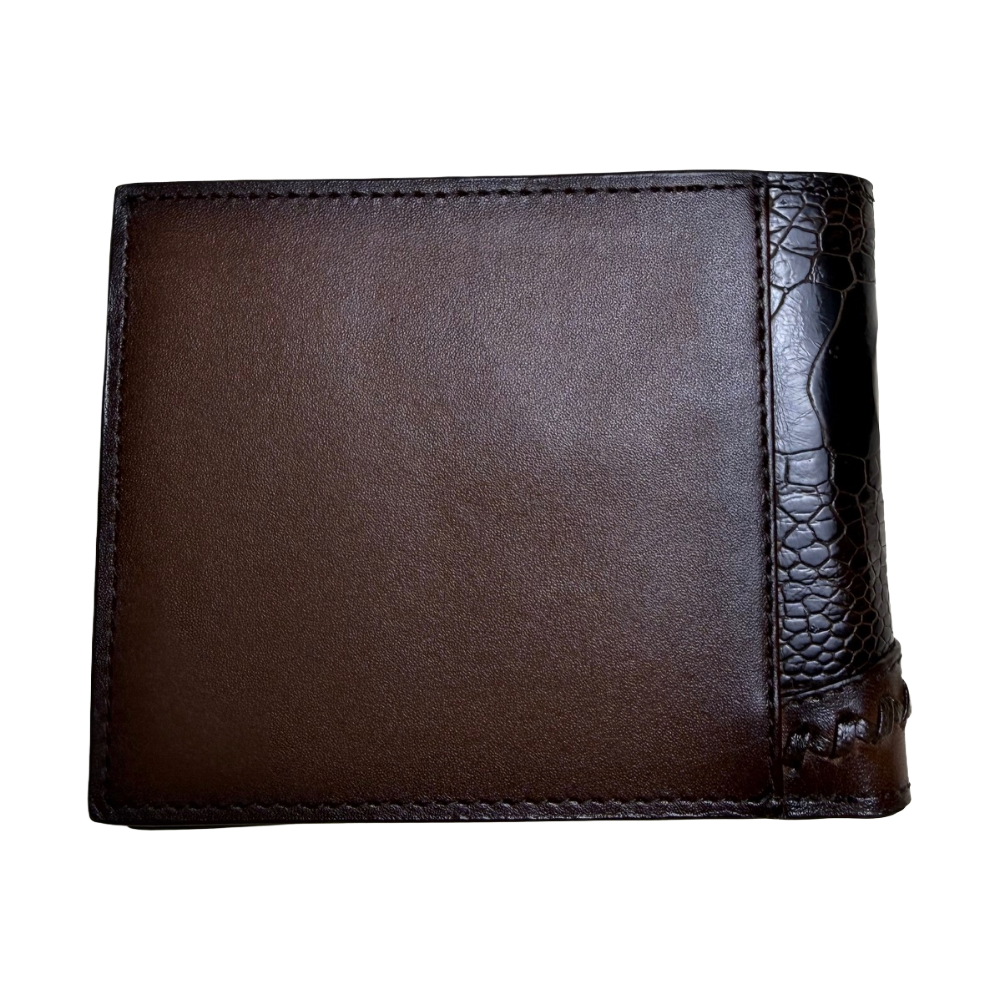 Cuadra Men's Ostrich Leg Studs & Woven Chocolate Brown Wallet DU719