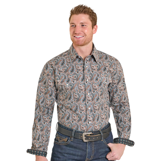 Rock & Roll Men's Camel Paisley Print Snap Shirt RMN2S07573