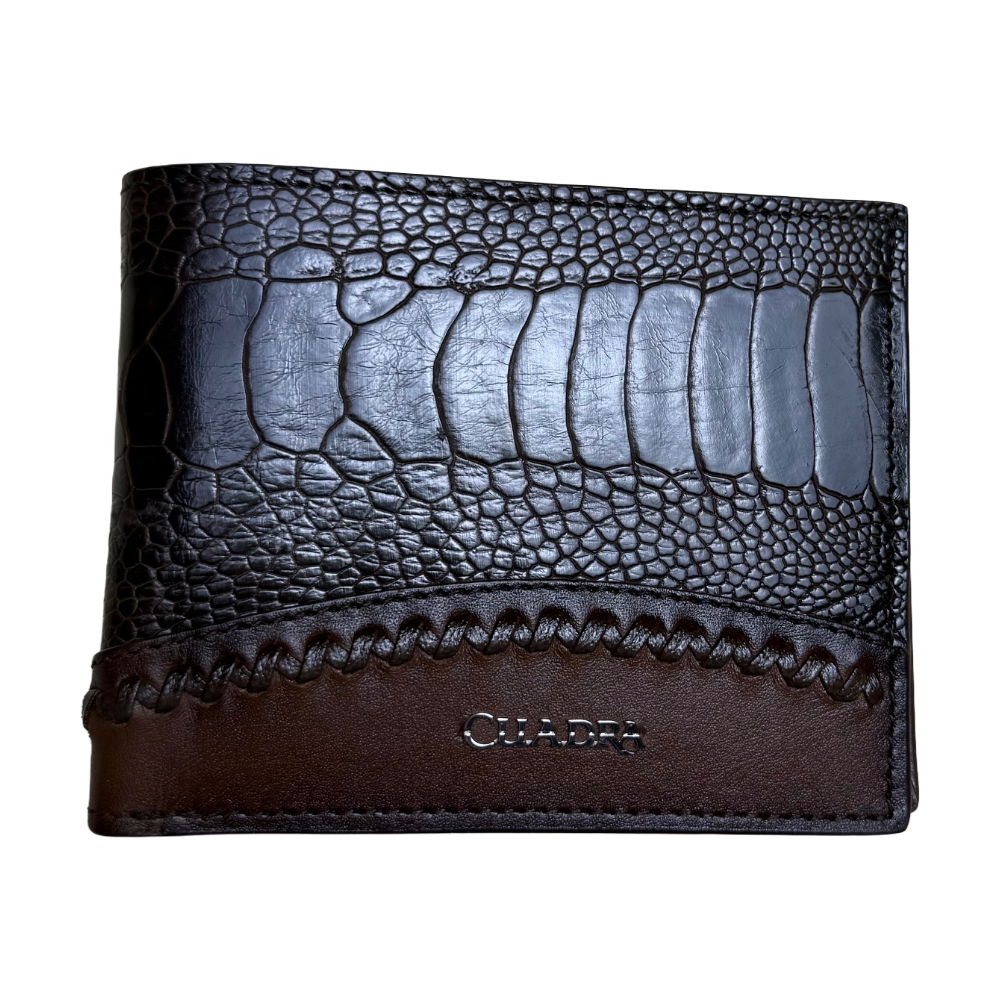 Cuadra Men's Ostrich Leg Studs & Woven Chocolate Brown Wallet DU719