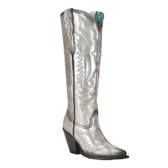 Corral Ladies Old Silver Metallized Leather Pointed Toe Tall Boots Z5224