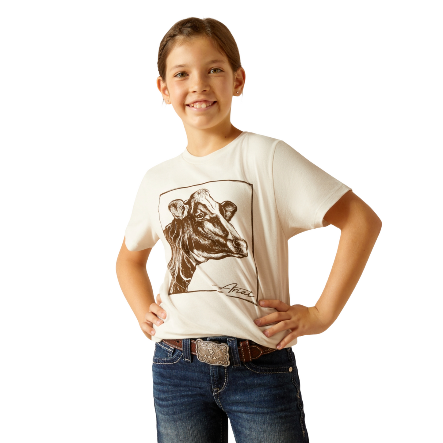 Ariat Girl's Cow Cover Natural Short Sleeve Shirt 10051773