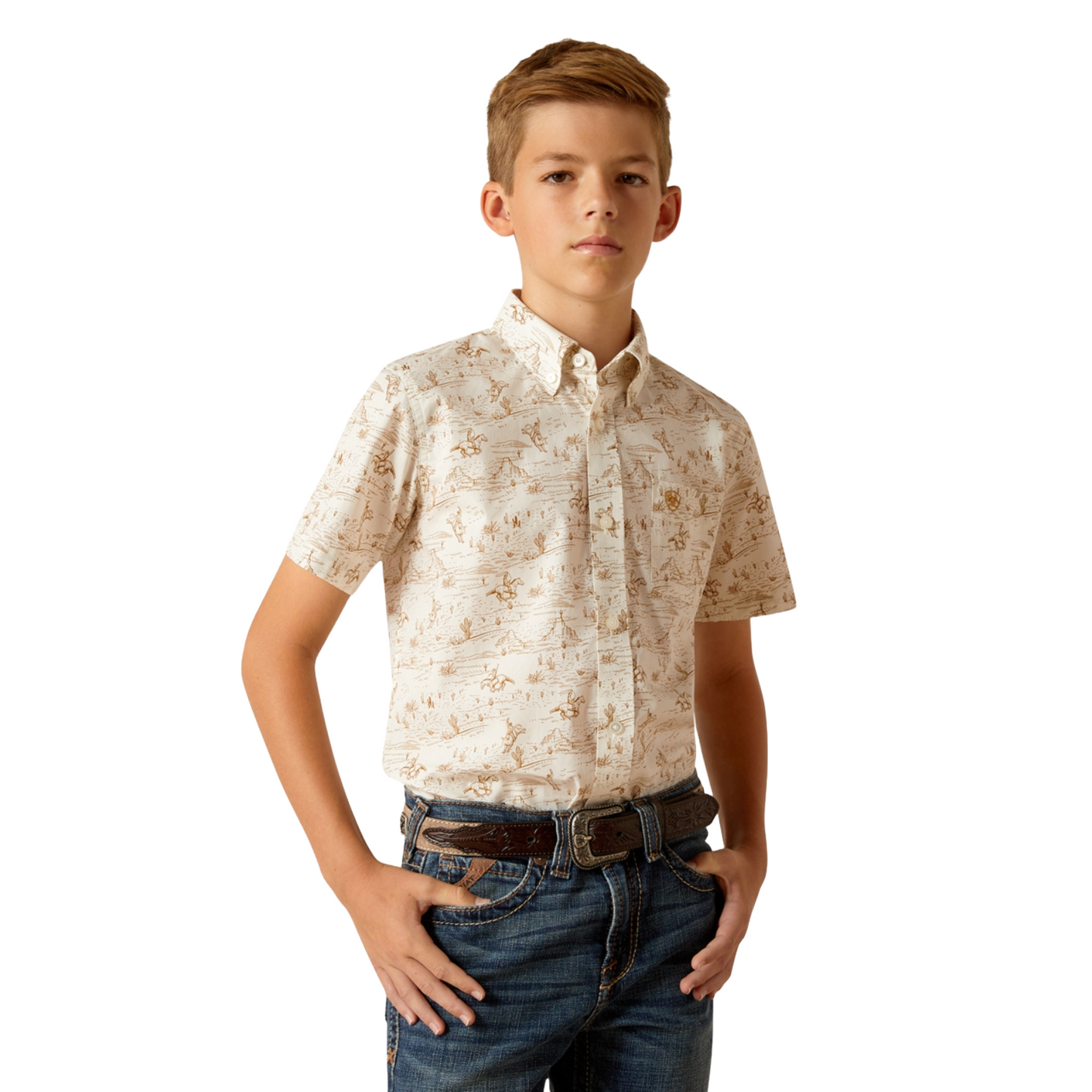 Ariat Kid's Edison Classic Fit Tan Button Down Shirt 10051408