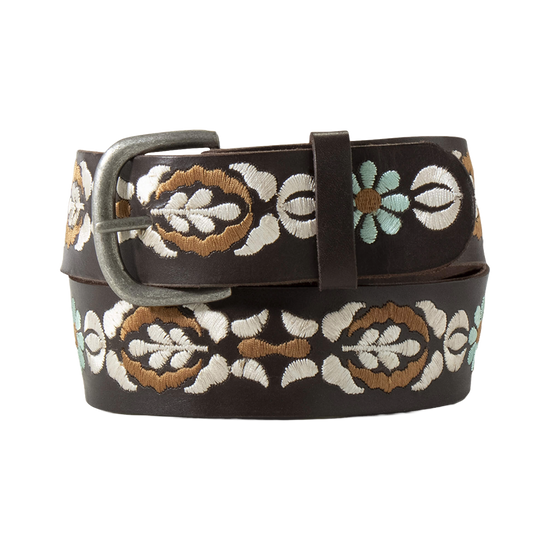 Ariat Ladies Floral Embroidered Brown Leather Belt A1533702