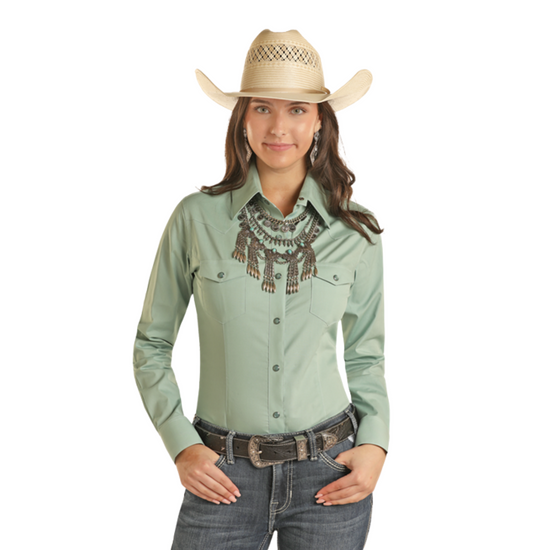 Panhandle Ladies Solid Poplin Aqua Snap Shirt PWN2S03154-38