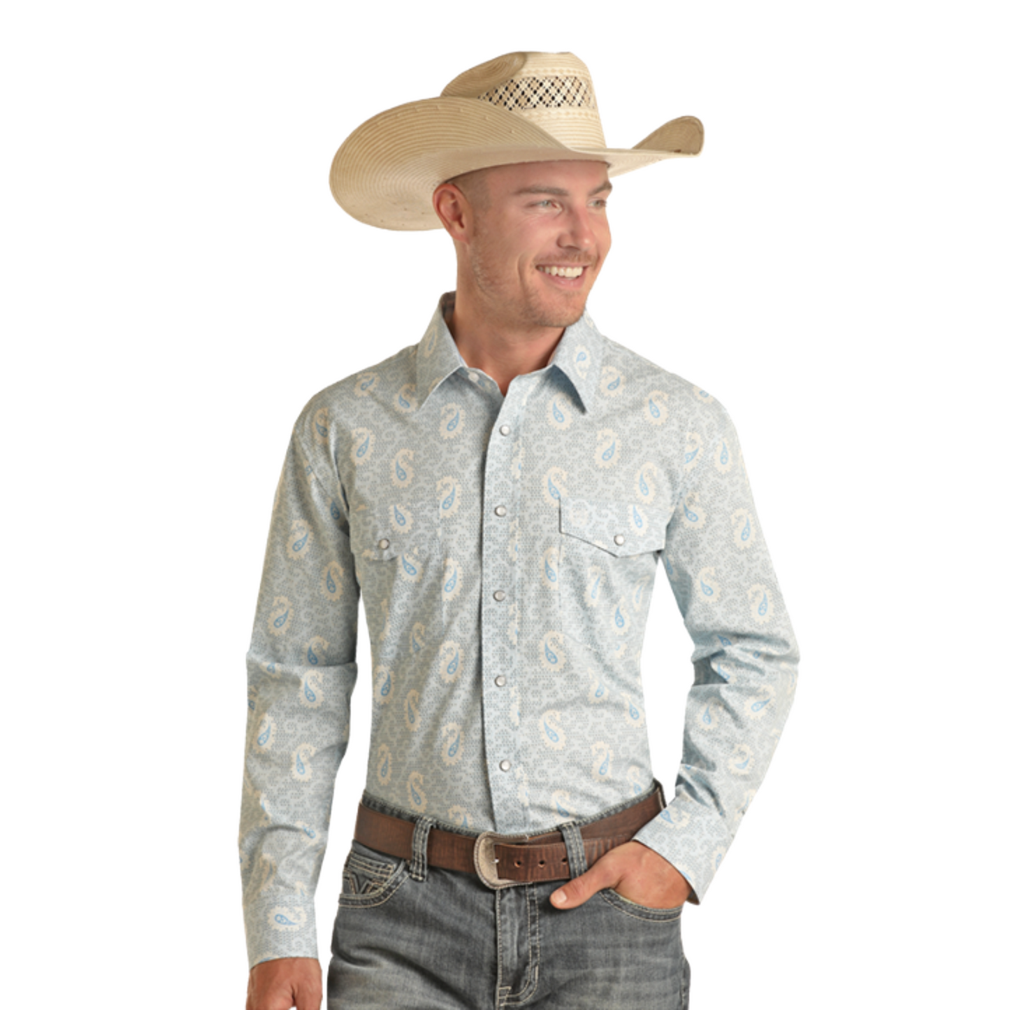 Panhandle Men's Paisley Baby Blue Snap Shirt PMN2S03317
